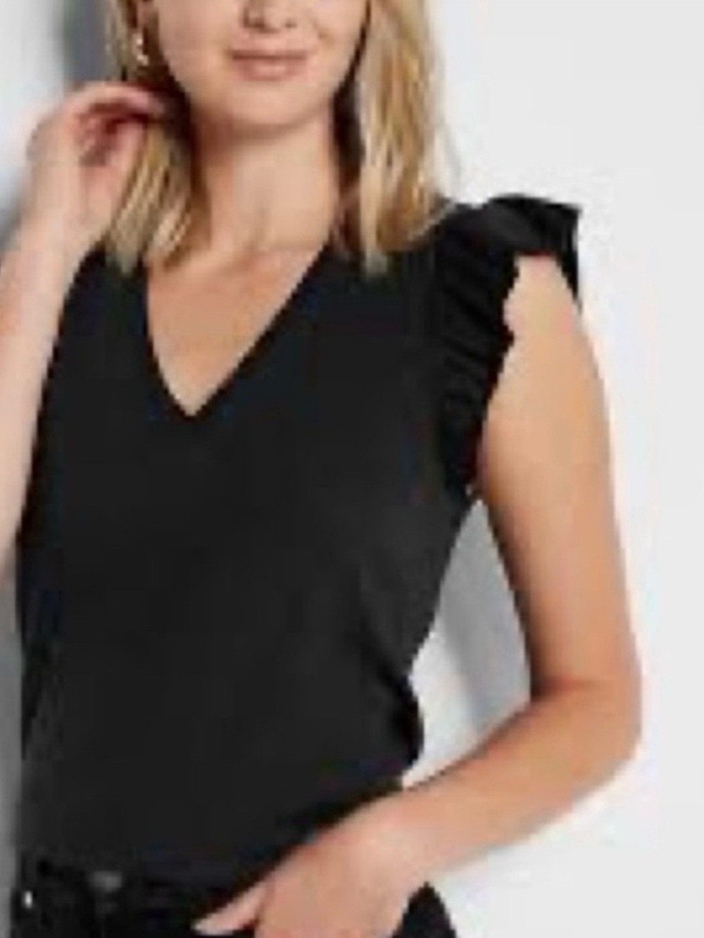Express Elegant Black Flutter Sleeve V-Neck T-Shirt Top M NWOT